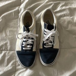 unique cream + navy blue old skool sk8 low vans